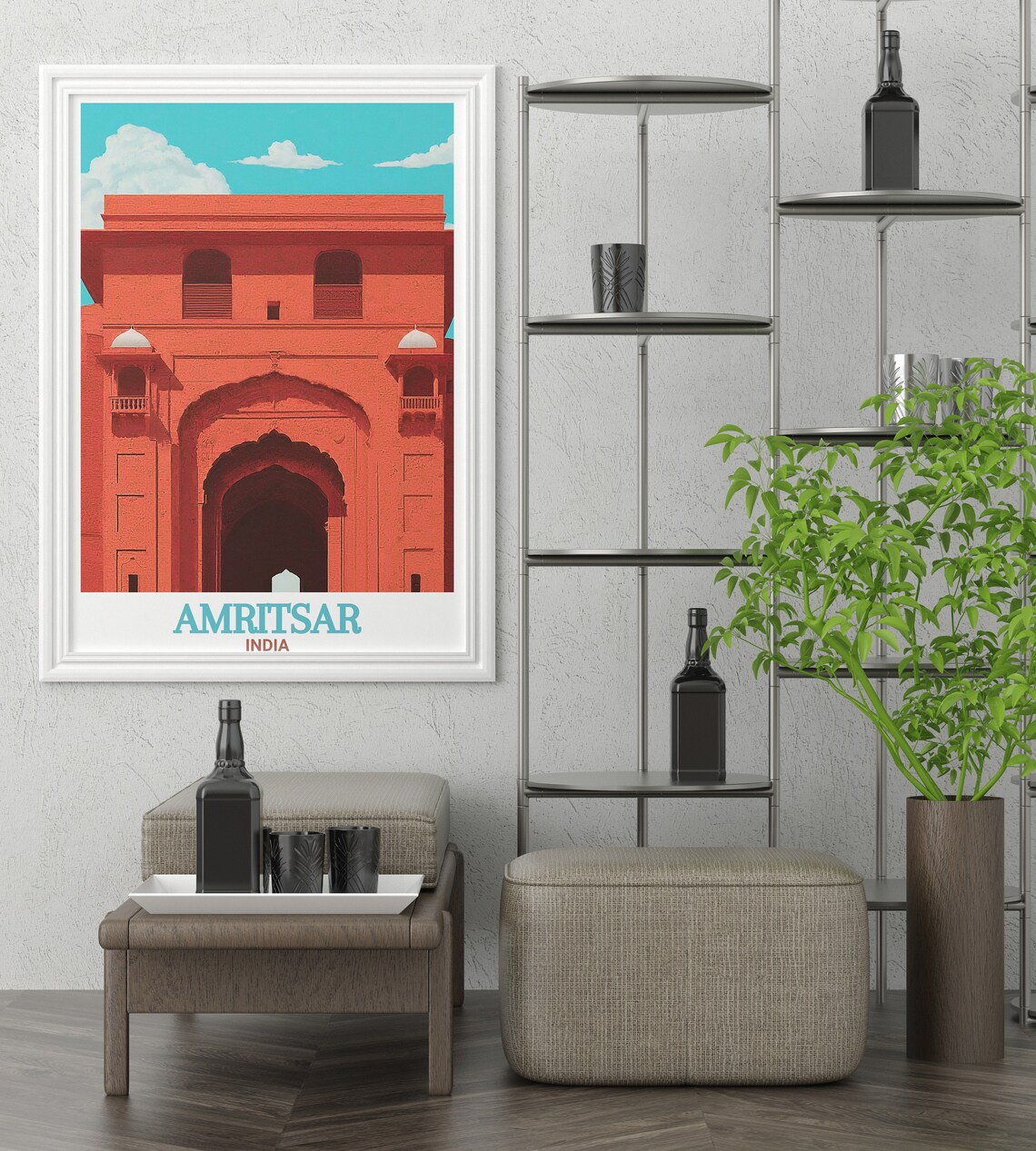 Amritsar Red Sandstone Historic Gateway Travel India Vintage Poster - Image 3