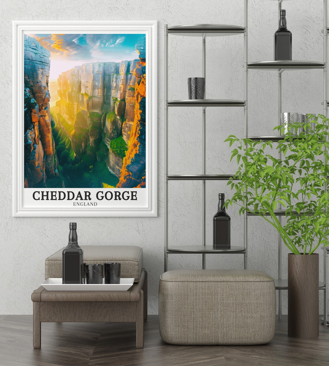 Cheddar Gorge England Sunset Golden Cliffs Canyon Travel Poster - Image 2