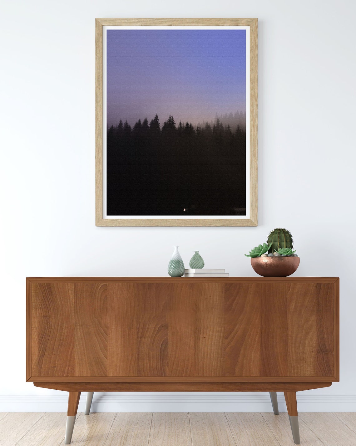Dark Pine Forest Silhouette Rising At Dusk Moody Nature Wall Art - Image 3