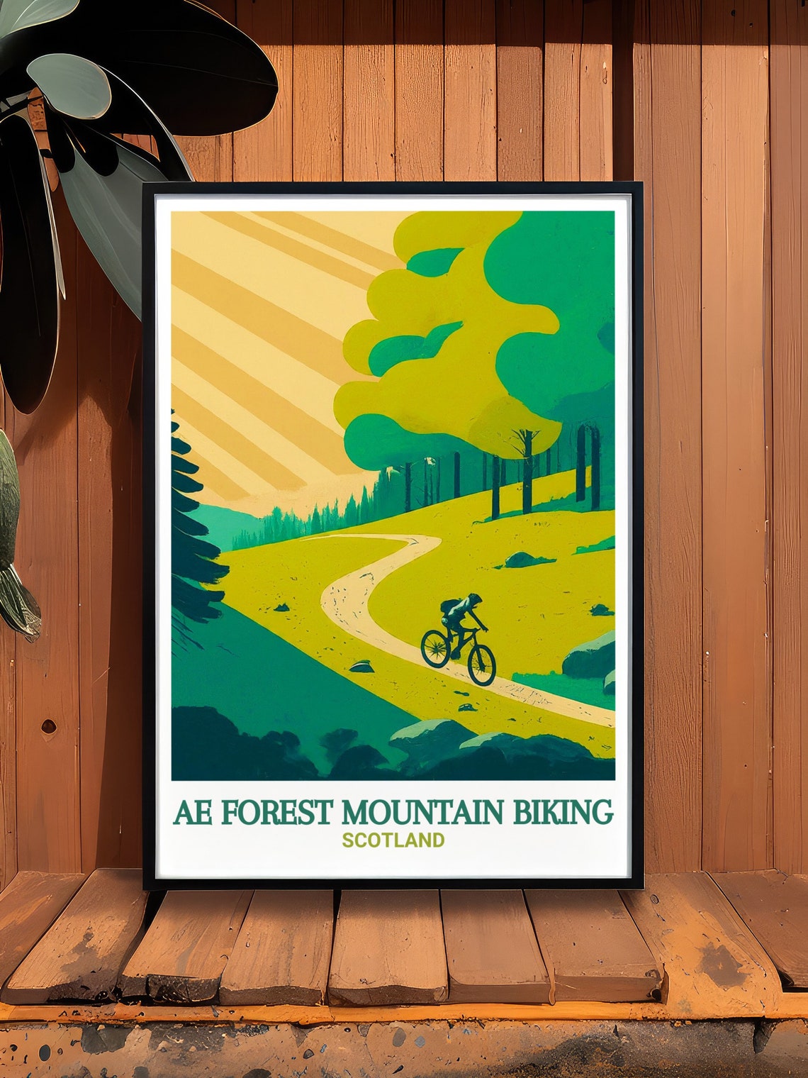 Ae Forest Mountain Biking Scotland Sunlit Trail Graphic Poster - Image 3