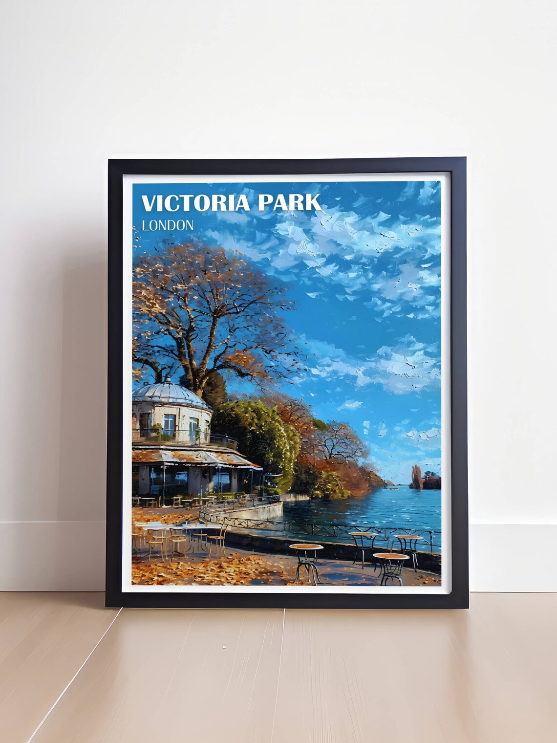Victoria Park London Lakeside Cafe Autumn Trees Travel Poster - Image 4