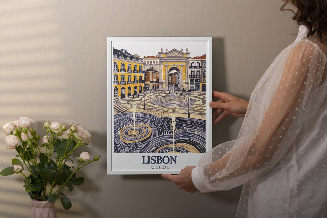 Lisbon Rossio Square Wave Cobblestone Portugal City Travel Poster - Image 2