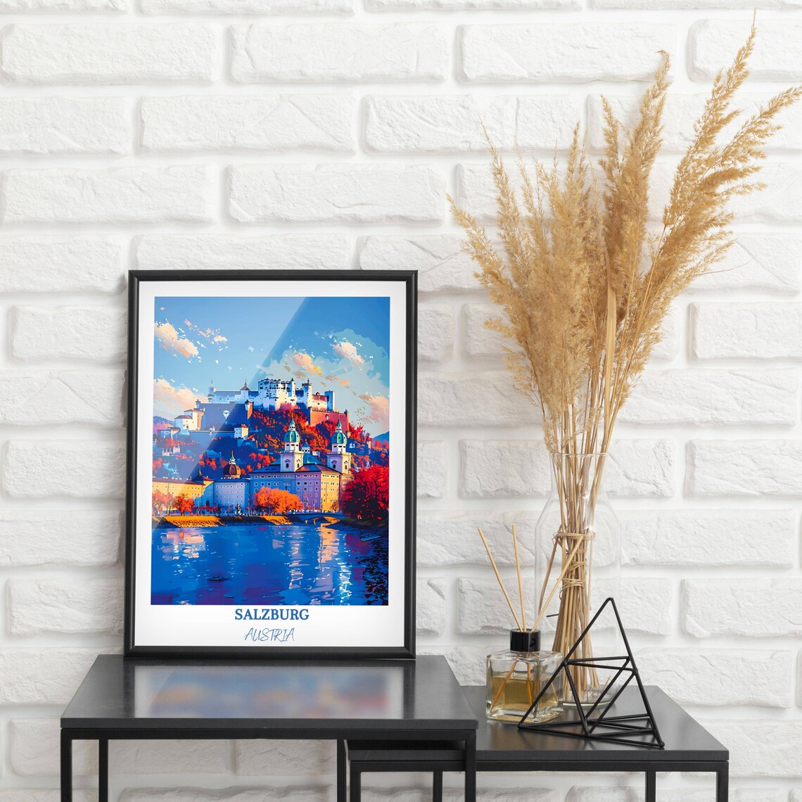 Salzburg Old Town Cathedral and Fortress Autumn Evening Poster - Image 3