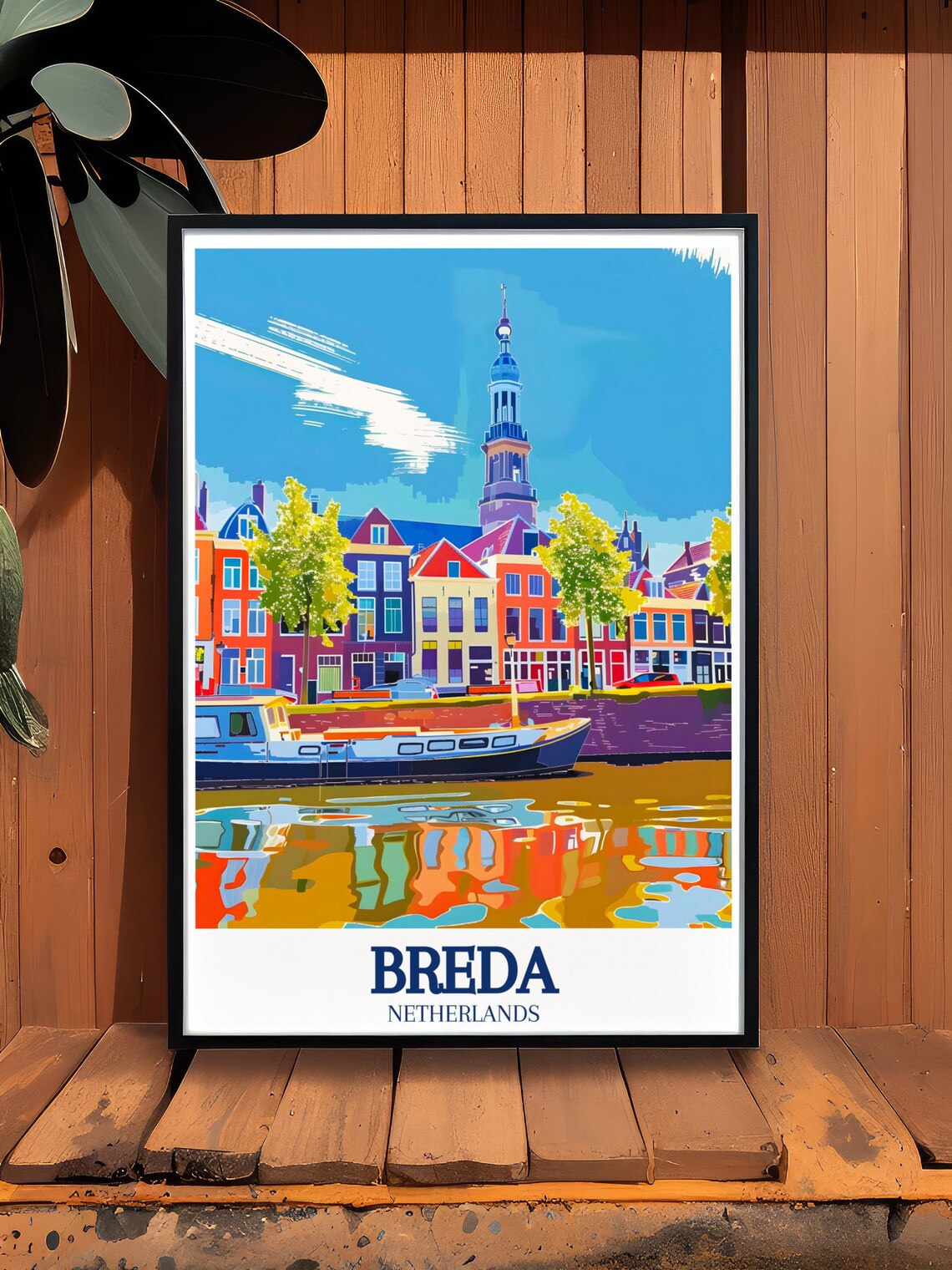 Breda Canal Colorful Houses Great Church Netherlands Travel Poster - Image 2