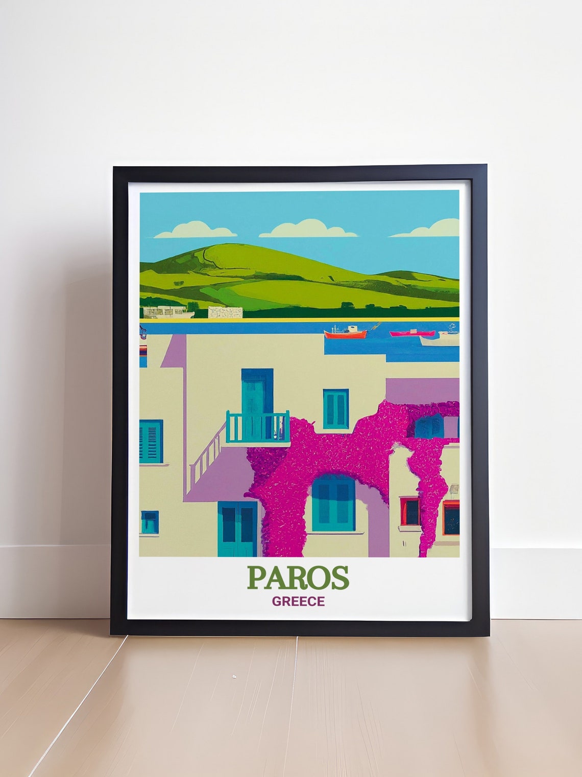 Paros Greece Bougainvillea House Blue Shutters Harbor Poster - Image 4