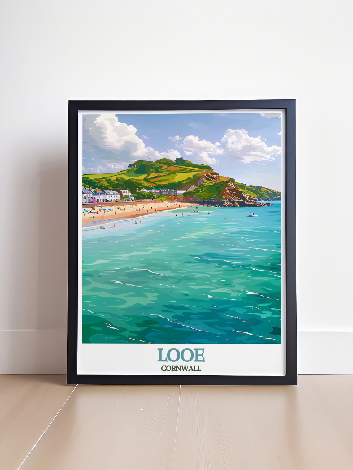 Looe Cornwall Beach Travel Poster With Turquoise Sea And Coastal Town - Image 4