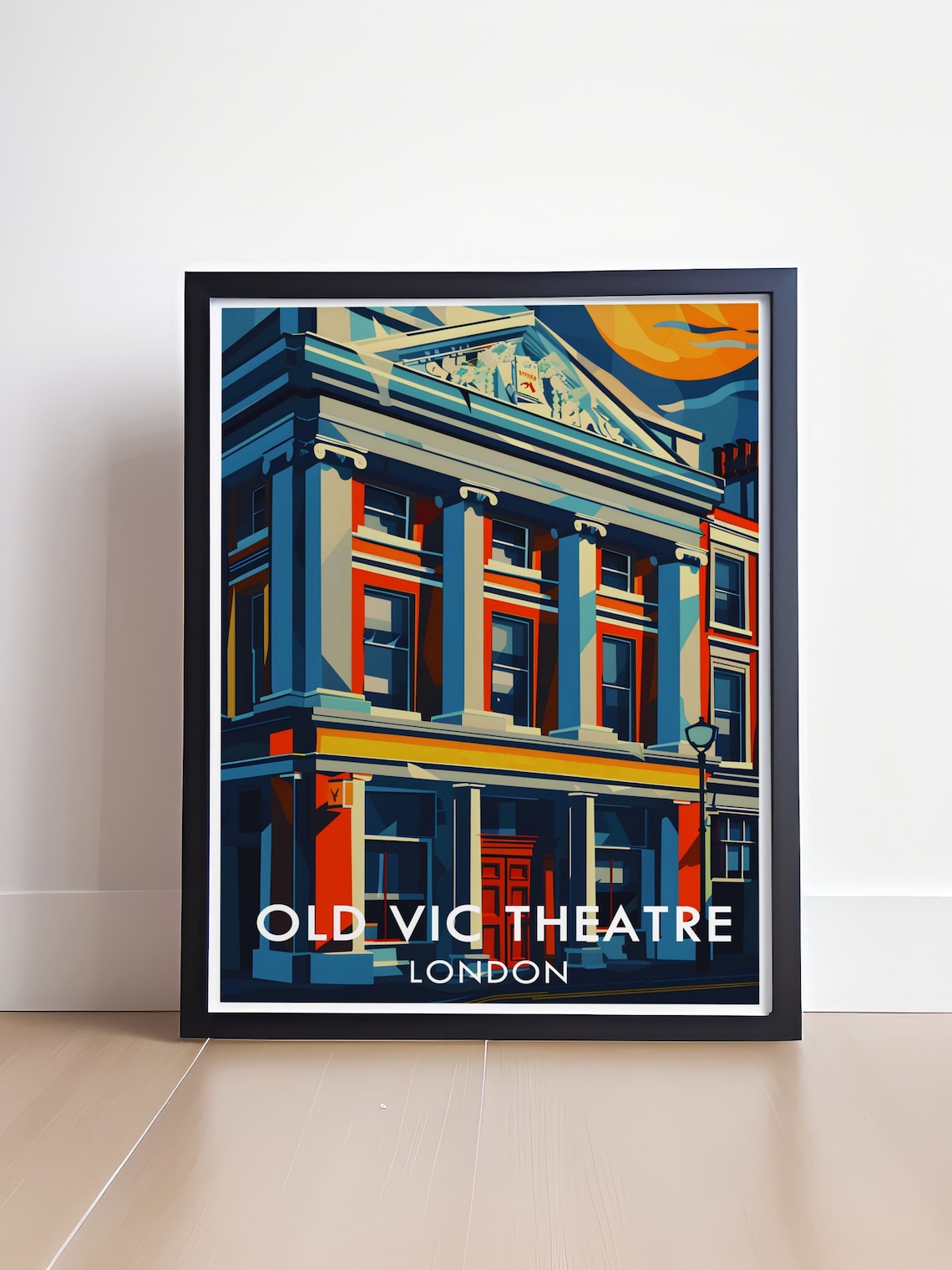 Old Vic Theatre London Nighttime Facade Art Deco Illustration Poster - Image 4