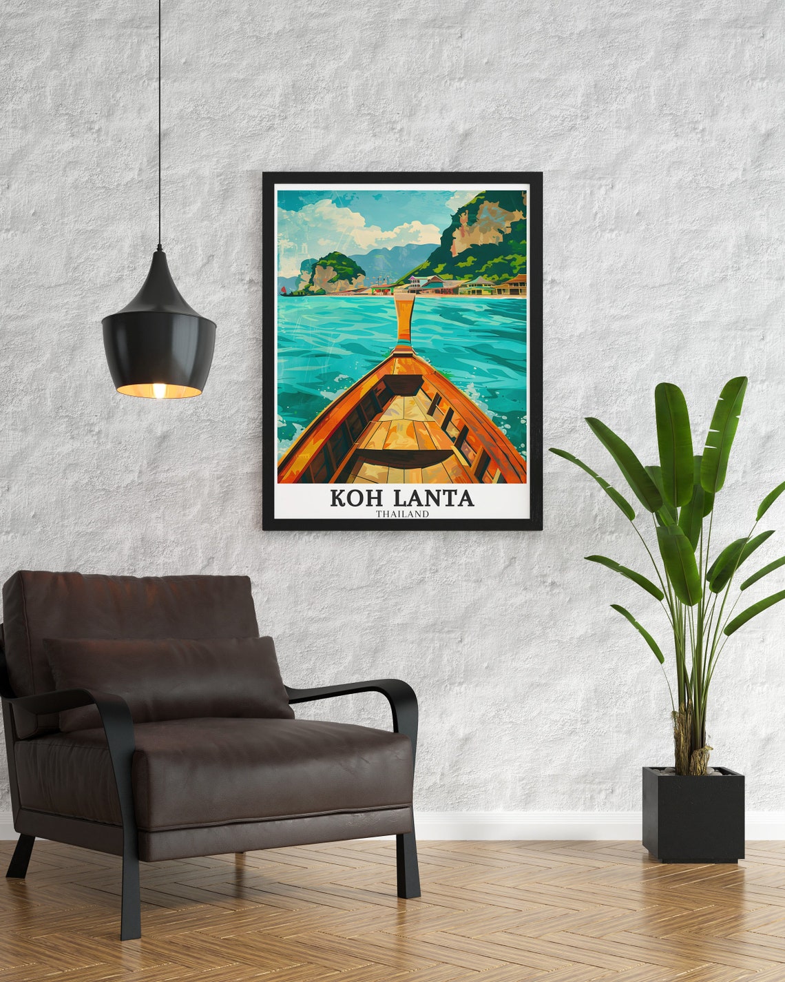 Koh Lanta Thailand Longtail Boat Turquoise Sea Cliffs Poster - Image 3