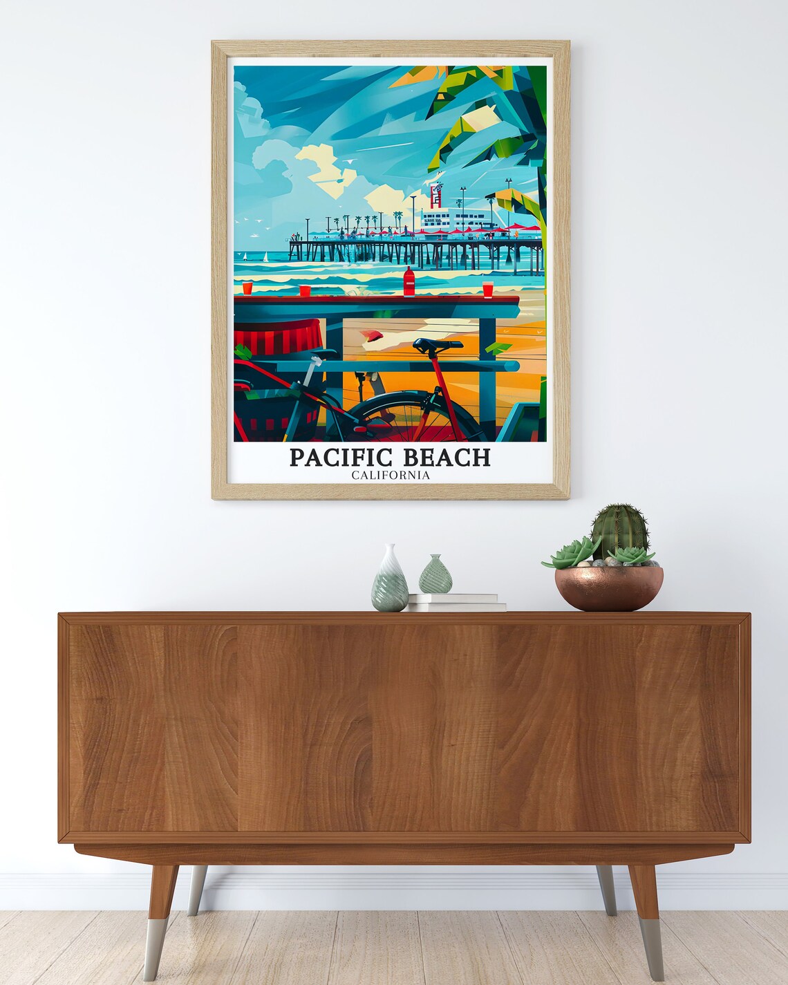 Pacific Beach California Pier Bicycles Geometric Coastal Poster - Image 2