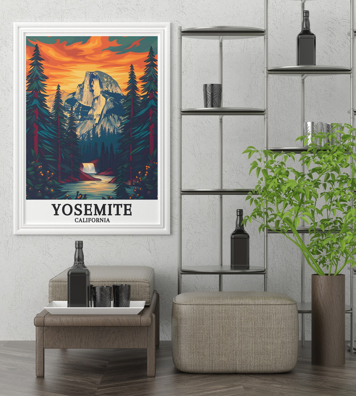 Yosemite Half Dome Fiery Sunset Pines River California Poster - Image 3
