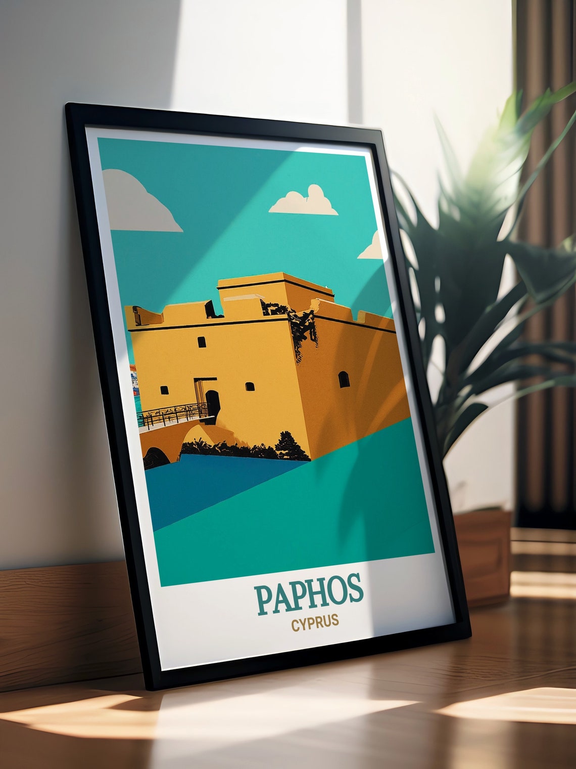 Paphos Cyprus Medieval Castle Seaside Minimalist Travel Poster - Image 2