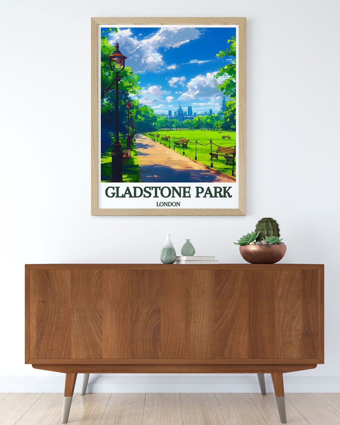 Gladstone Park London Green Lawn Lamp Path Sunny Travel Poster - Image 3