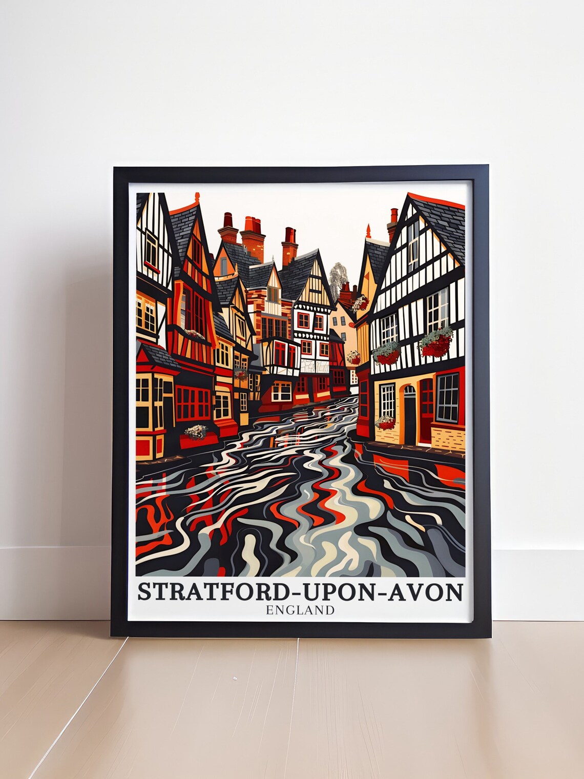 Stratford Upon Avon Tudor Houses River Reflections England Poster - Image 4