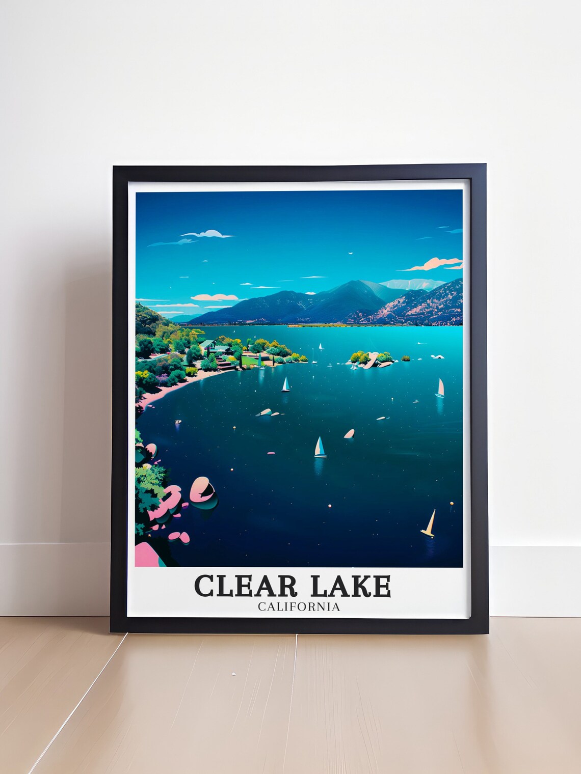 Clear Lake California Sailboats And Islands Panoramic Aerial Poster