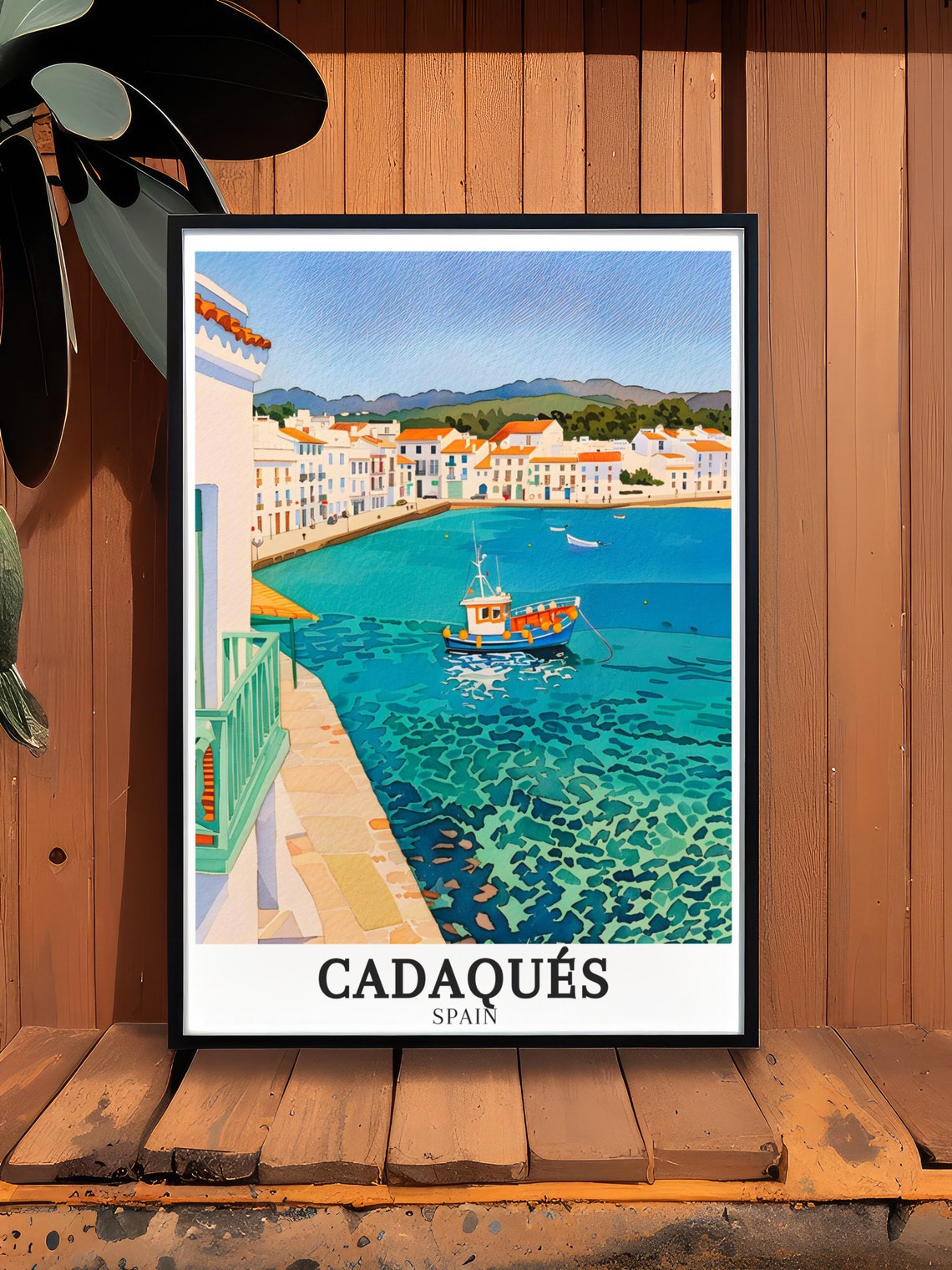 Cadaques Harbor Fishing Boat on Bright Turquoise Water Poster - Image 3