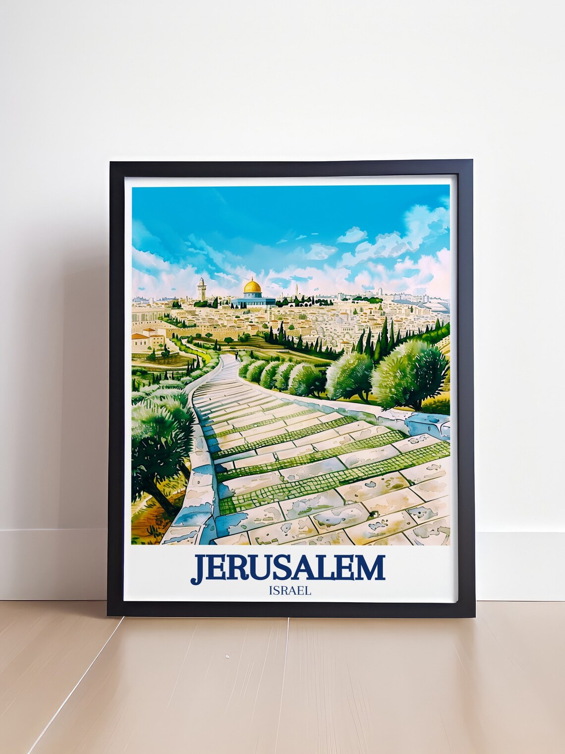 Jerusalem Dome Of The Rock Old City Watercolor Travel Poster - Image 4