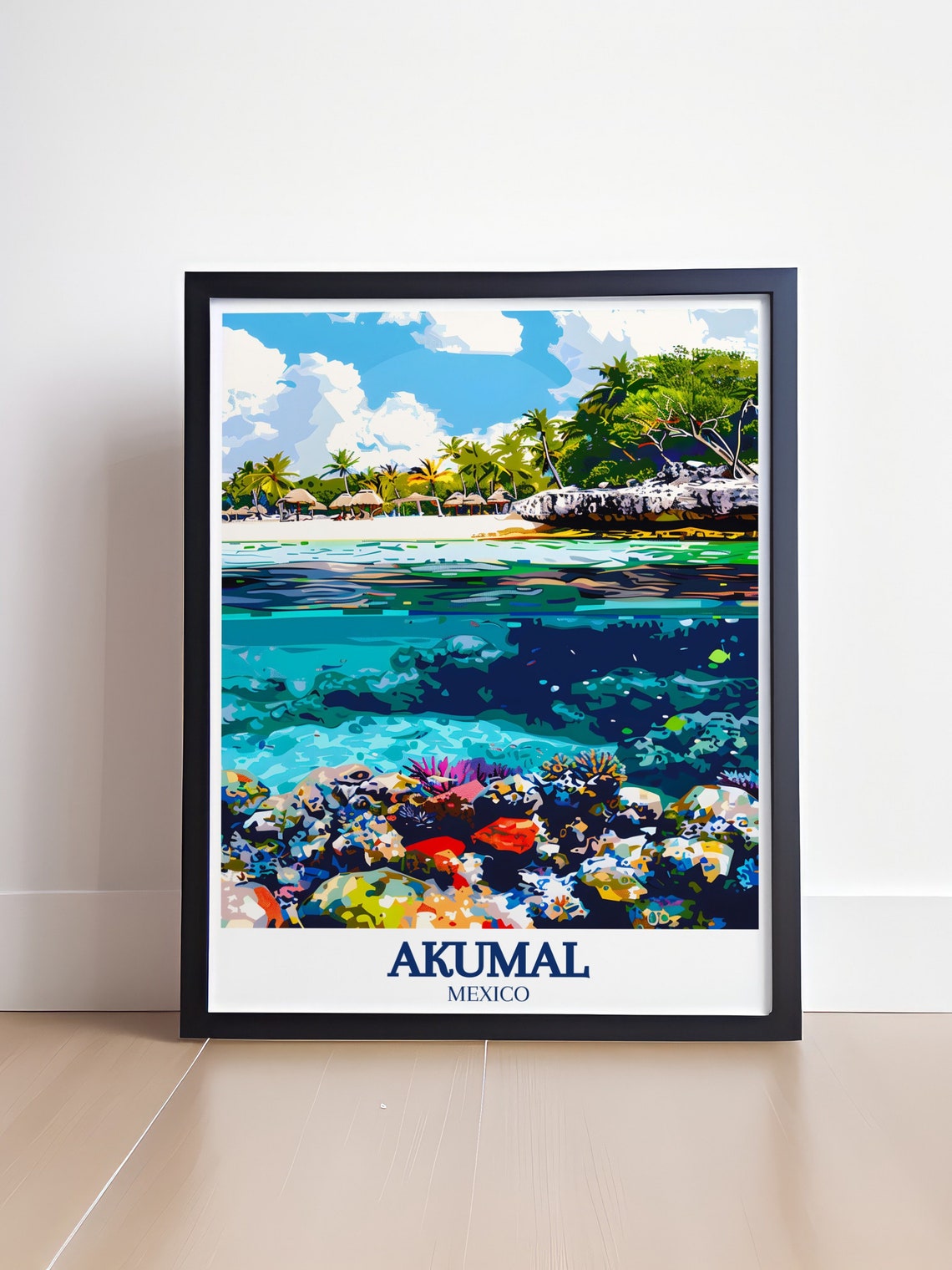 Akumal Coral Reef Underwater Beach Palms Mexico Caribbean Poster - Image 4