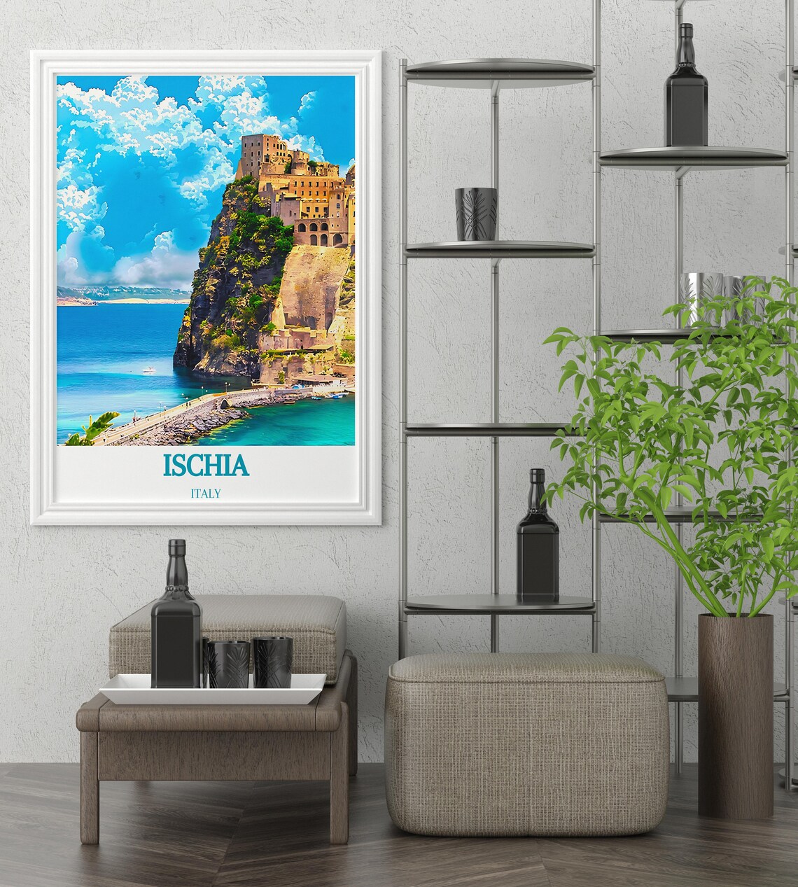 Ischia Italy Aragonese Castle Cliffside Coastal Panorama Travel Poster - Image 3