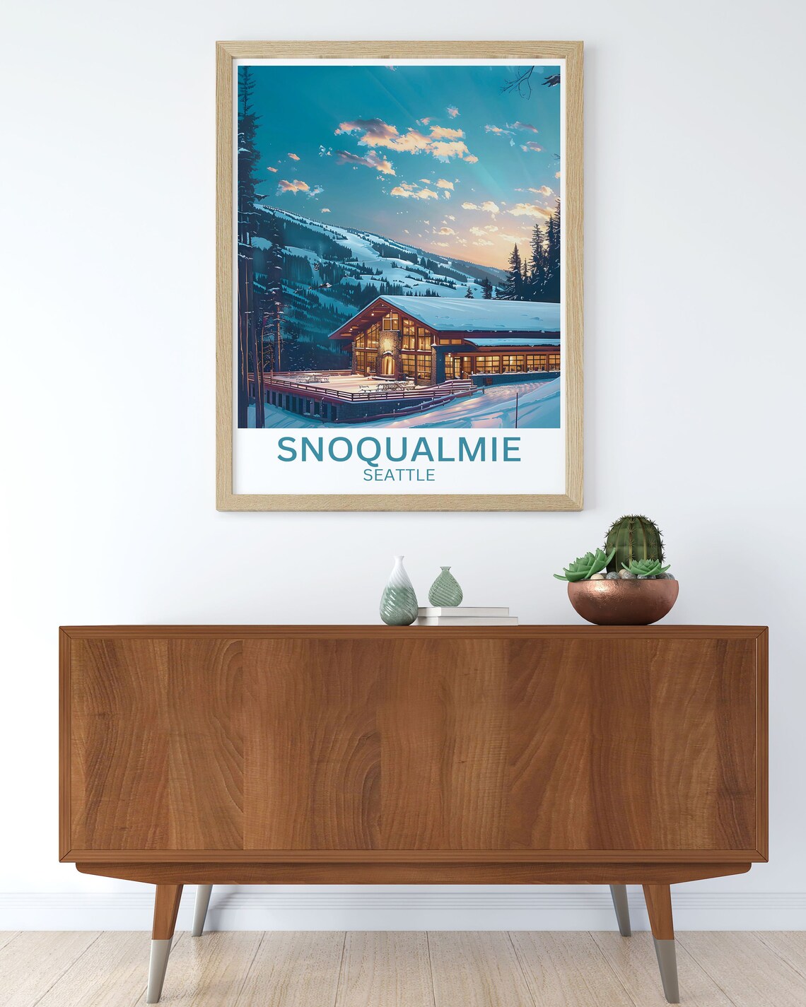 Snoqualmie Washington Ski Lodge Sunset Mountain Slopes Poster - Image 2