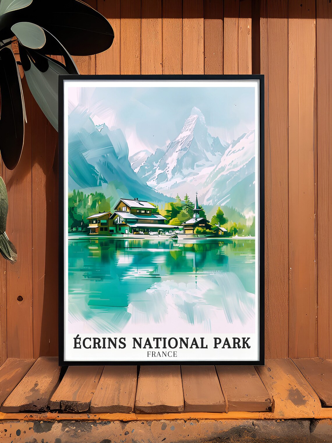 Écrins National Park France Alpine Lake Village Chalets Poster - Image 3