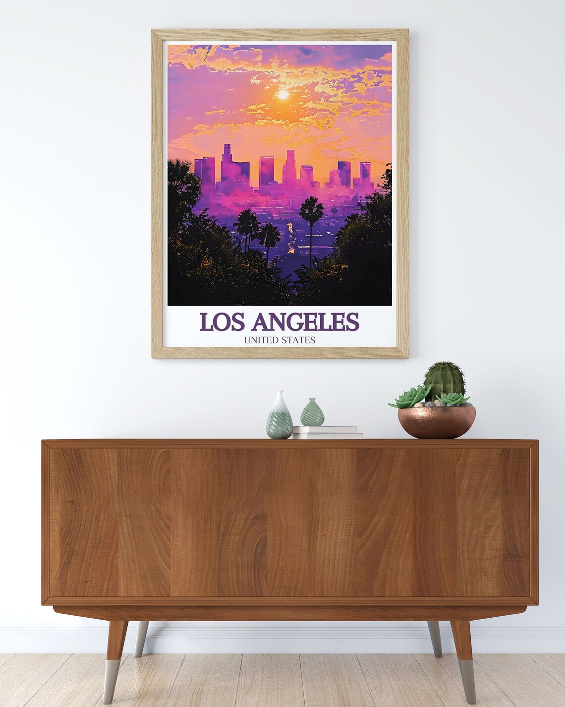 Los Angeles Downtown Skyline In A Dreamy Purple Sunset Glow Poster - Image 2