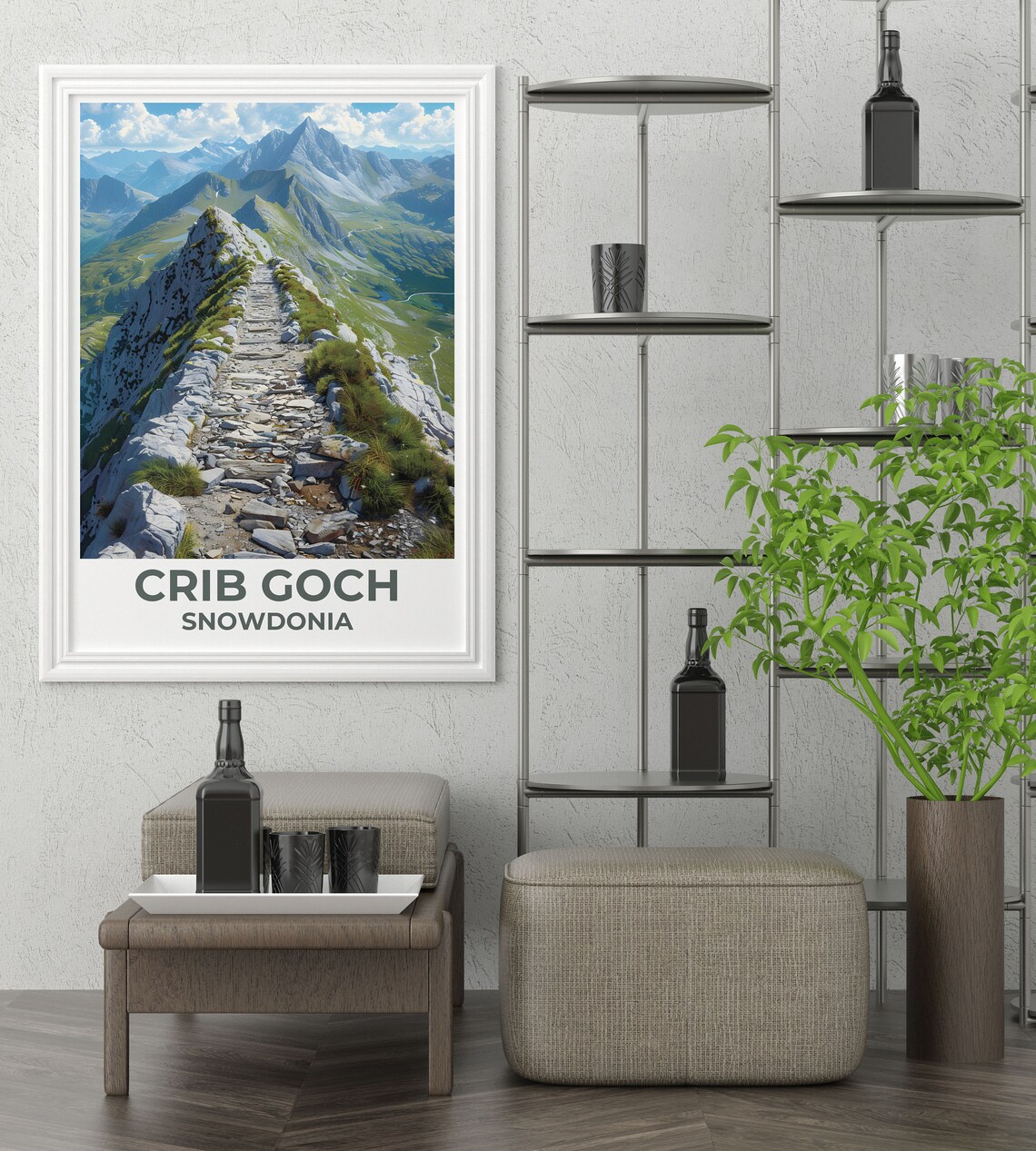 Crib Goch Snowdonia Rocky Ridge Hiking Trail Wales Mountain Travel Poster - Image 4