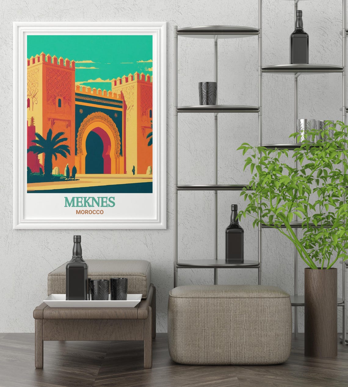 Meknes Morocco Bab Mansour Gate Crenellated Towers Palm Poster - Image 4