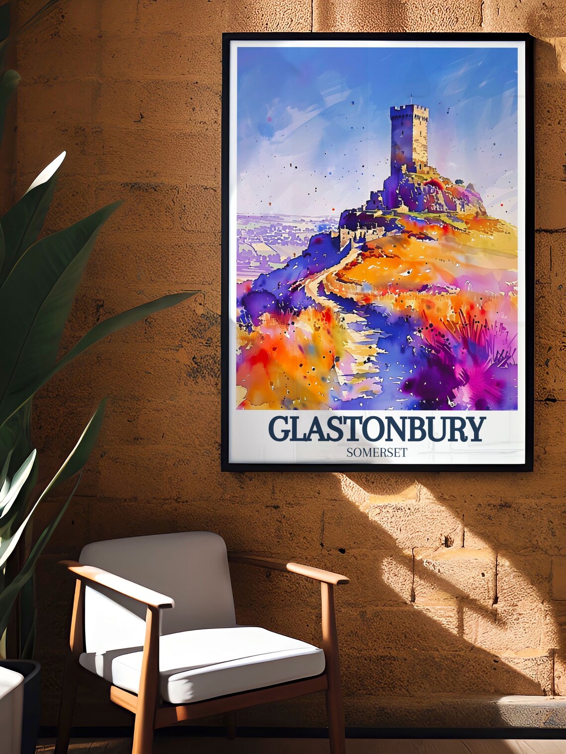 Glastonbury Somerset Tor St Michael Tower Watercolor Landscape Poster - Image 2