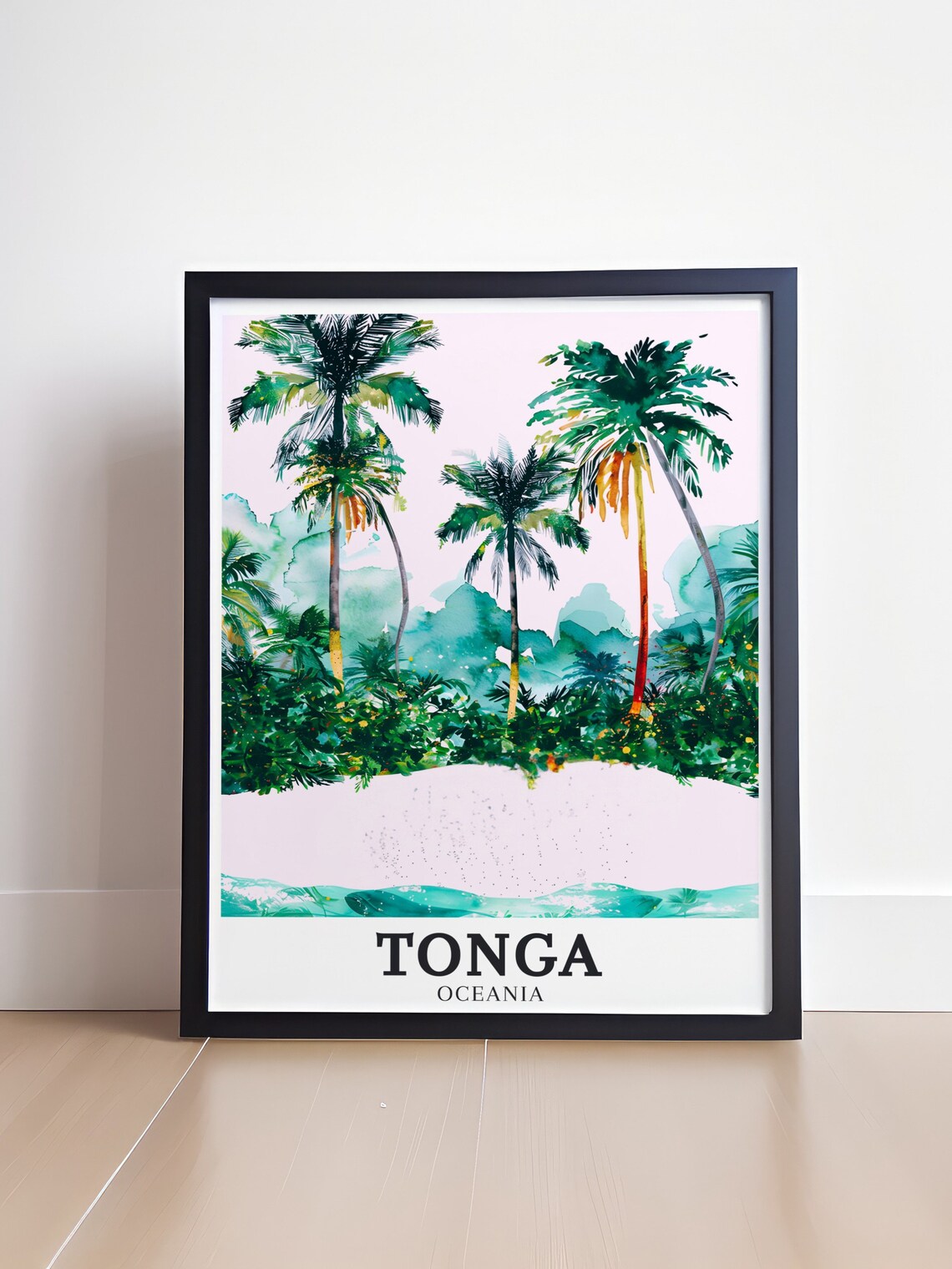 Tonga Oceania Watercolor Palm Trees Tropical Island Beach Poster - Image 4