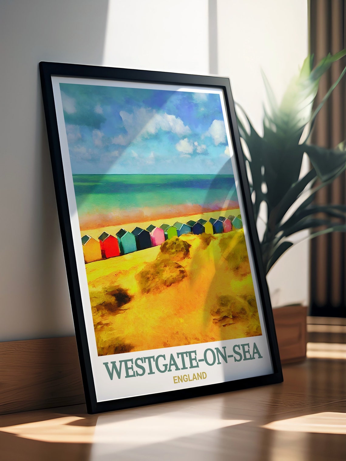 Westgate-on-Sea Watercolor Beach Huts and Golden Shore Poster - Image 3