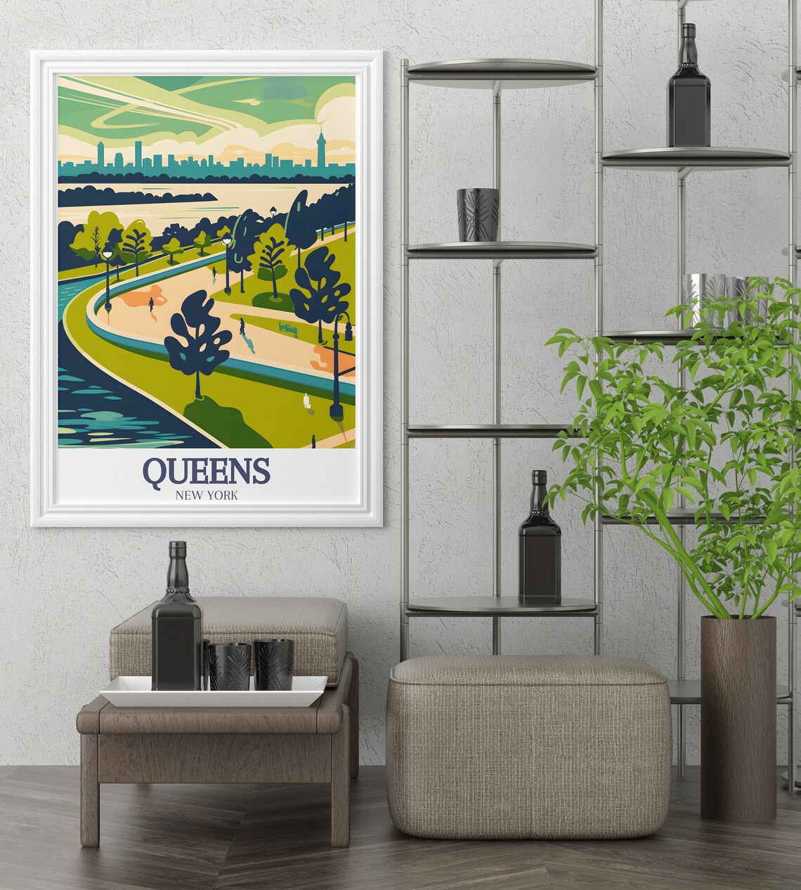 Gantry Plaza State Park Queens Green Riverfront Scene Poster - Image 3