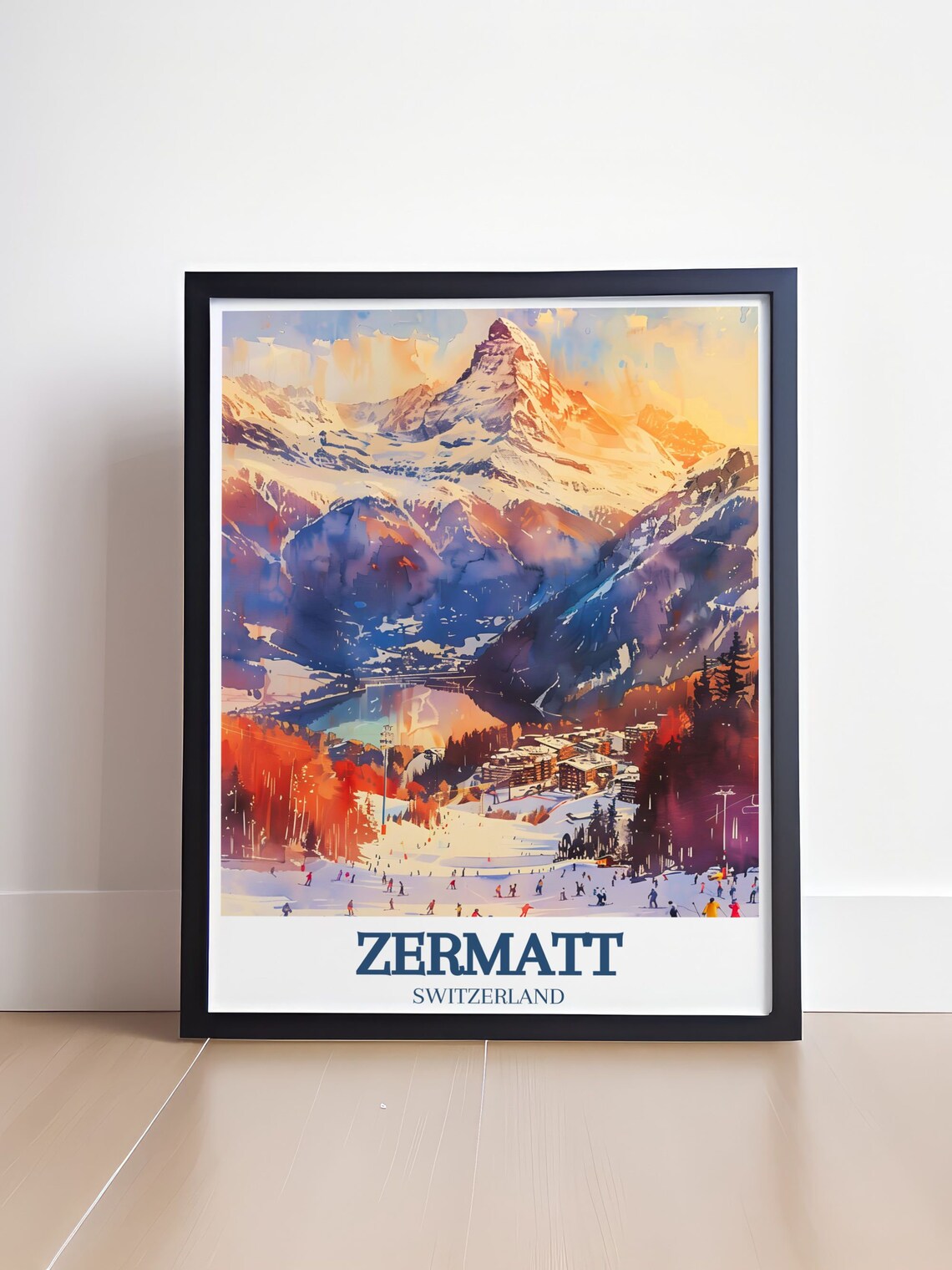 Zermatt Travel Print Sunnegga Paradise Rothorn Leisee Lake Wall Art Sunnegga Paradise Rothorn Leisee Lake Travel Poster - Image 4