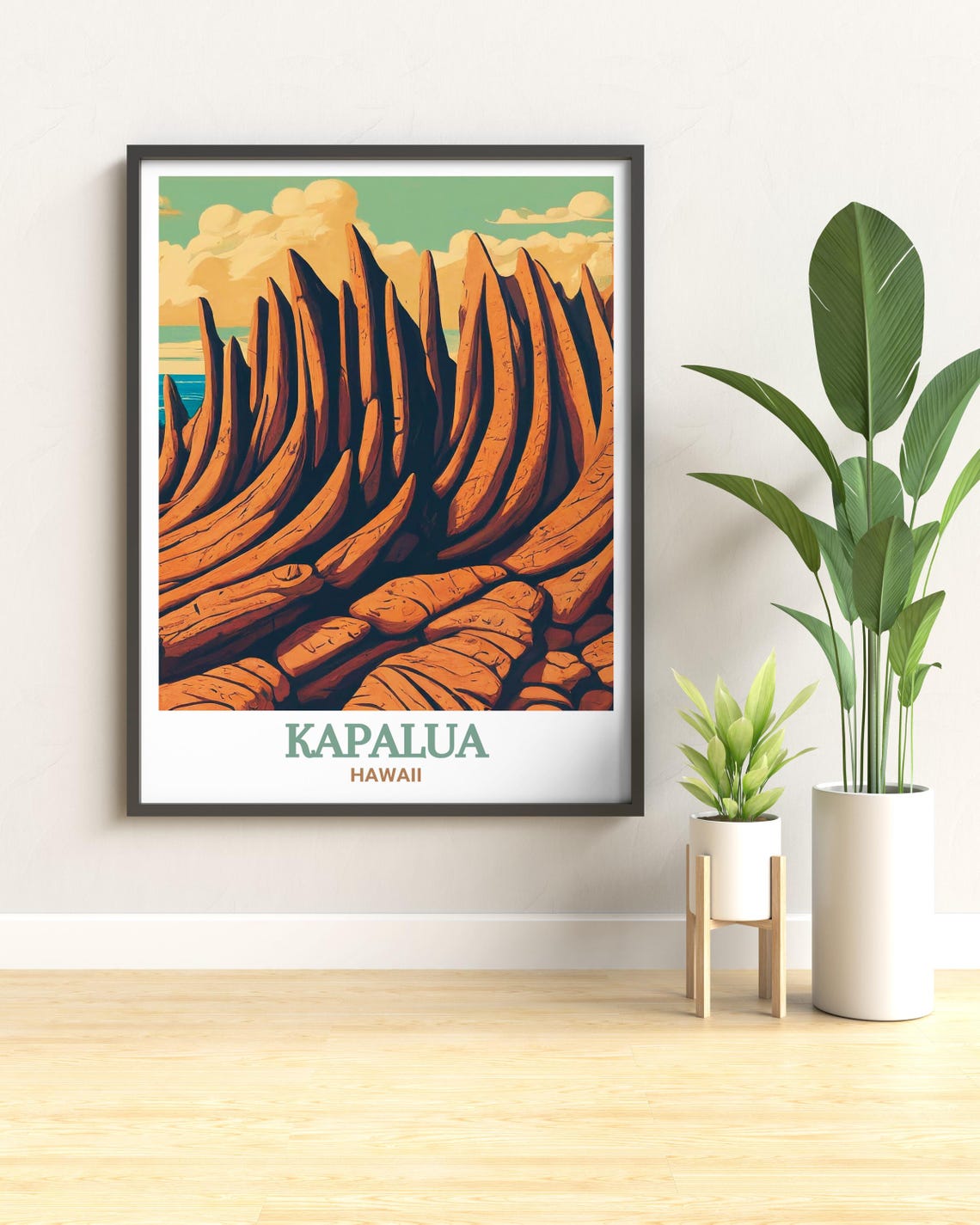 Kapalua Hawaii Dragons Teeth Lava Rock Coastline Golden Art Poster - Image 3