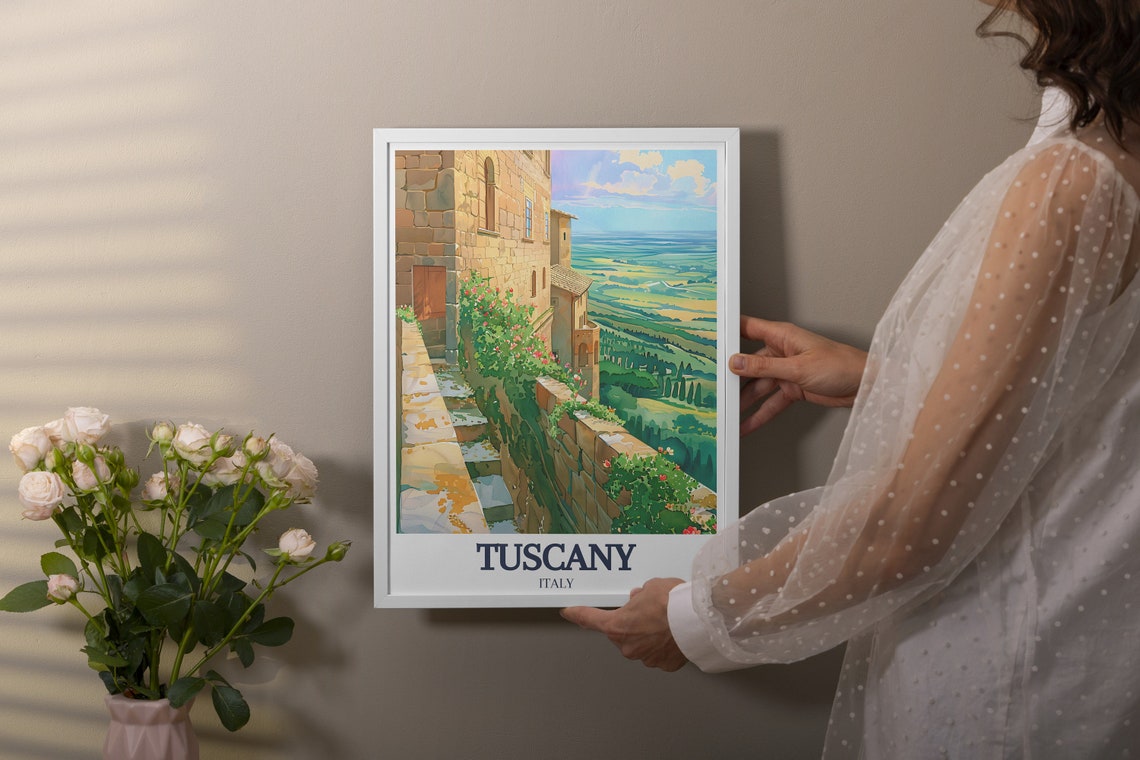 Tuscany Travel Poster Pienza San Quirico D Orcia Print For Italy Art Lovers Pienza San Quirico D Orcia Print For Italy Art Lovers - Image 2
