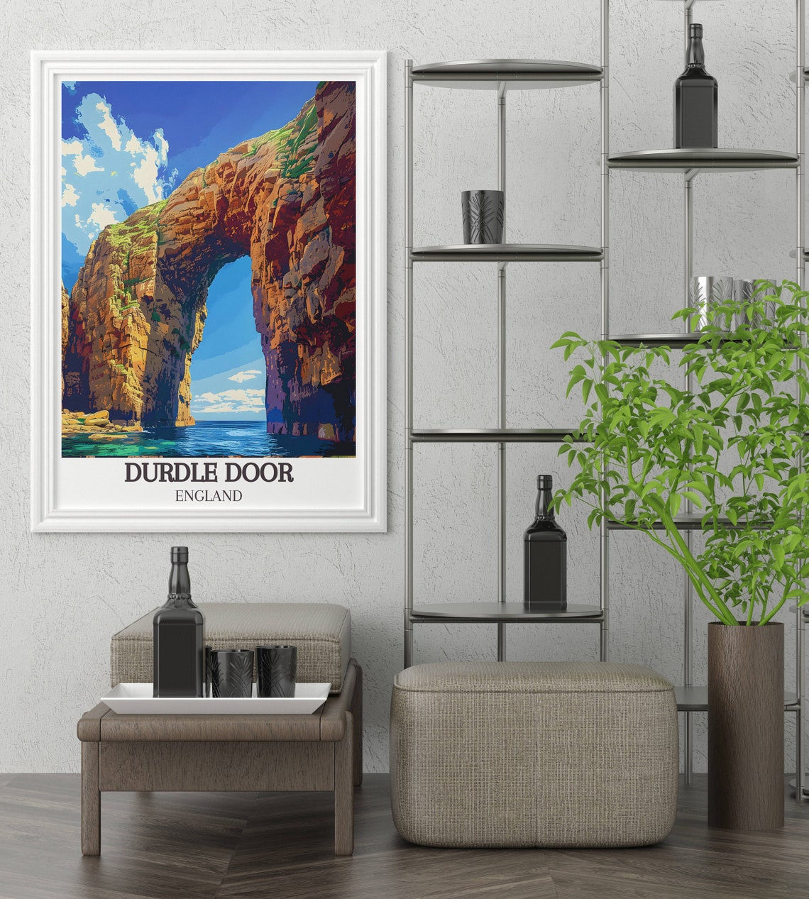 Durdle Door England Towering Limestone Arch Under Blue Sky Poster - Image 2