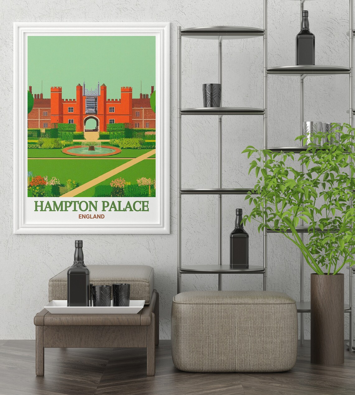Hampton Palace England Palace Gardens Fountain Vintage Travel Poster - Image 2