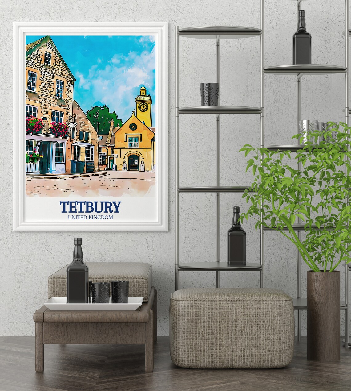 Tetbury Town Hall Watercolor High Street Cotswolds England Poster - Image 3