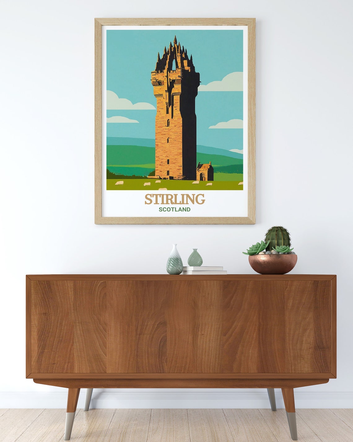 Stirling Scotland National Wallace Monument Tower Illustration Poster - Image 3