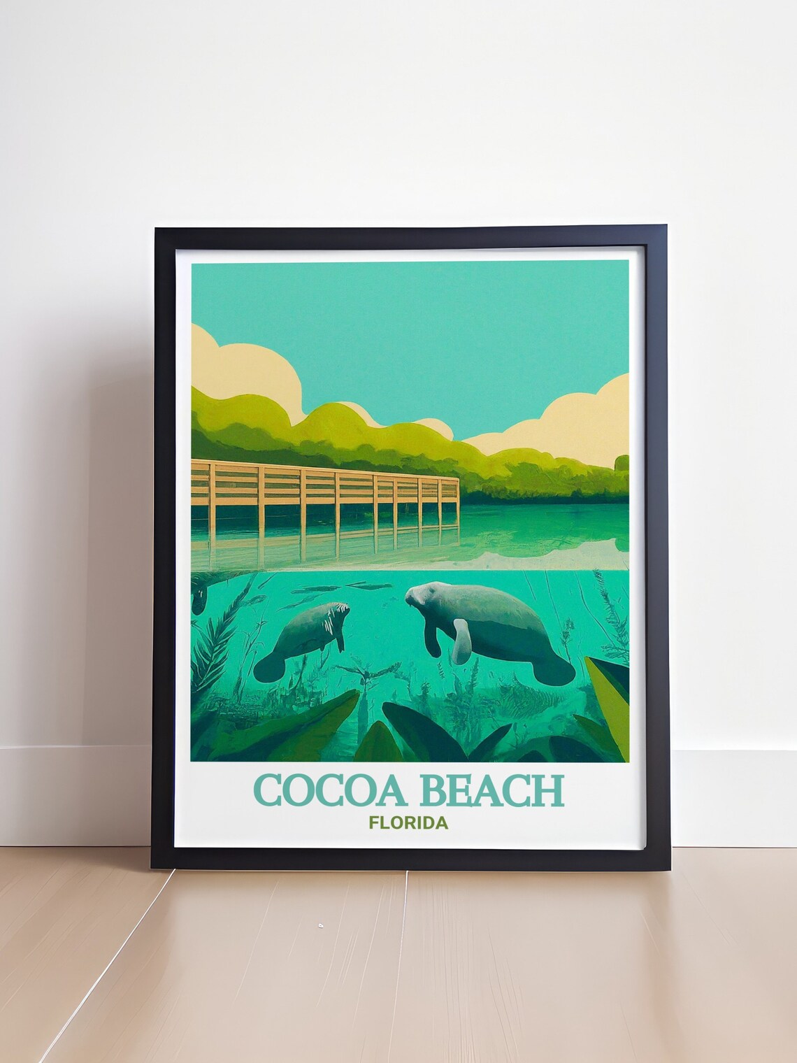 Cocoa Beach Florida Manatee Sanctuary Underwater Scene Travel Poster - Image 4