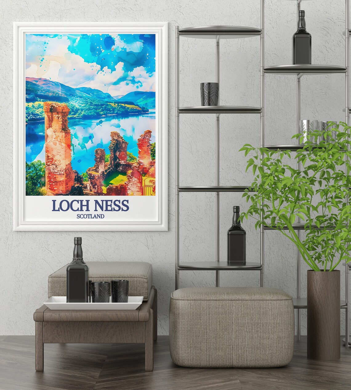 Loch Ness Scotland Urquhart Castle Ruins Watercolor Art Classic Poster - Image 2