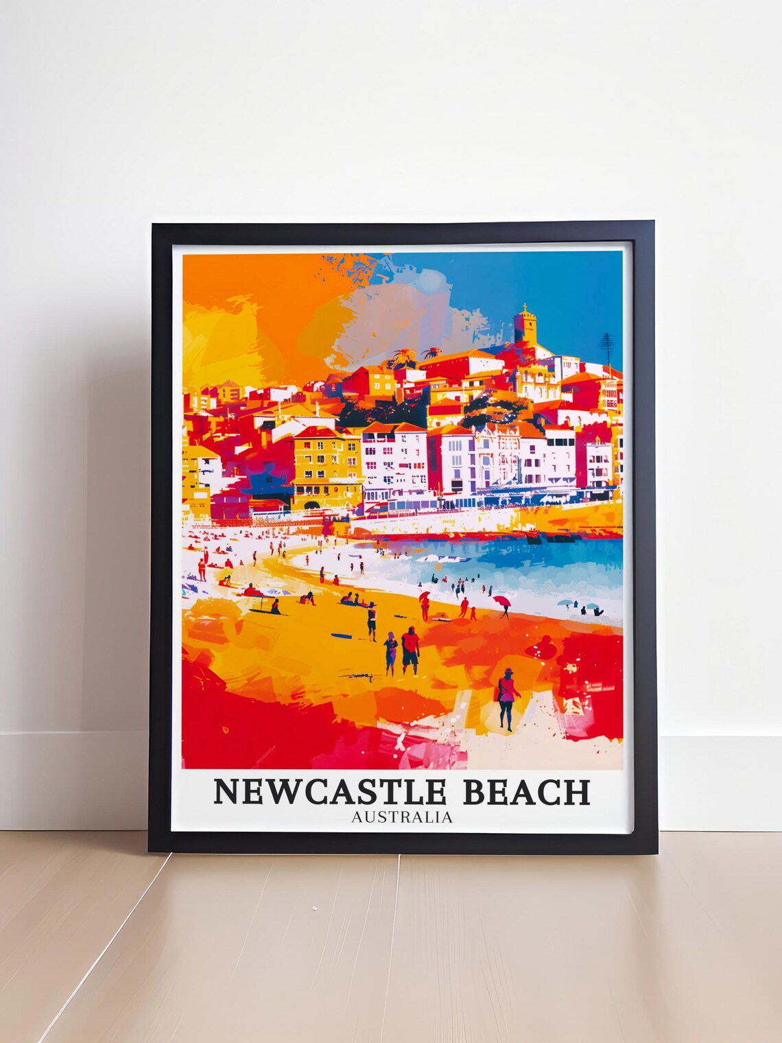 Newcastle Beach Australia Poster Pop Art Beach Town and Crowded Shore - Image 4