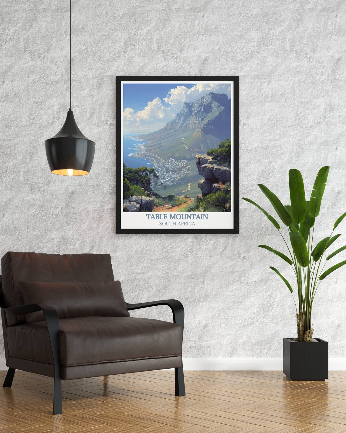 Table Mountain Cliff Overlook With Coastal Town Below Poster - Image 2