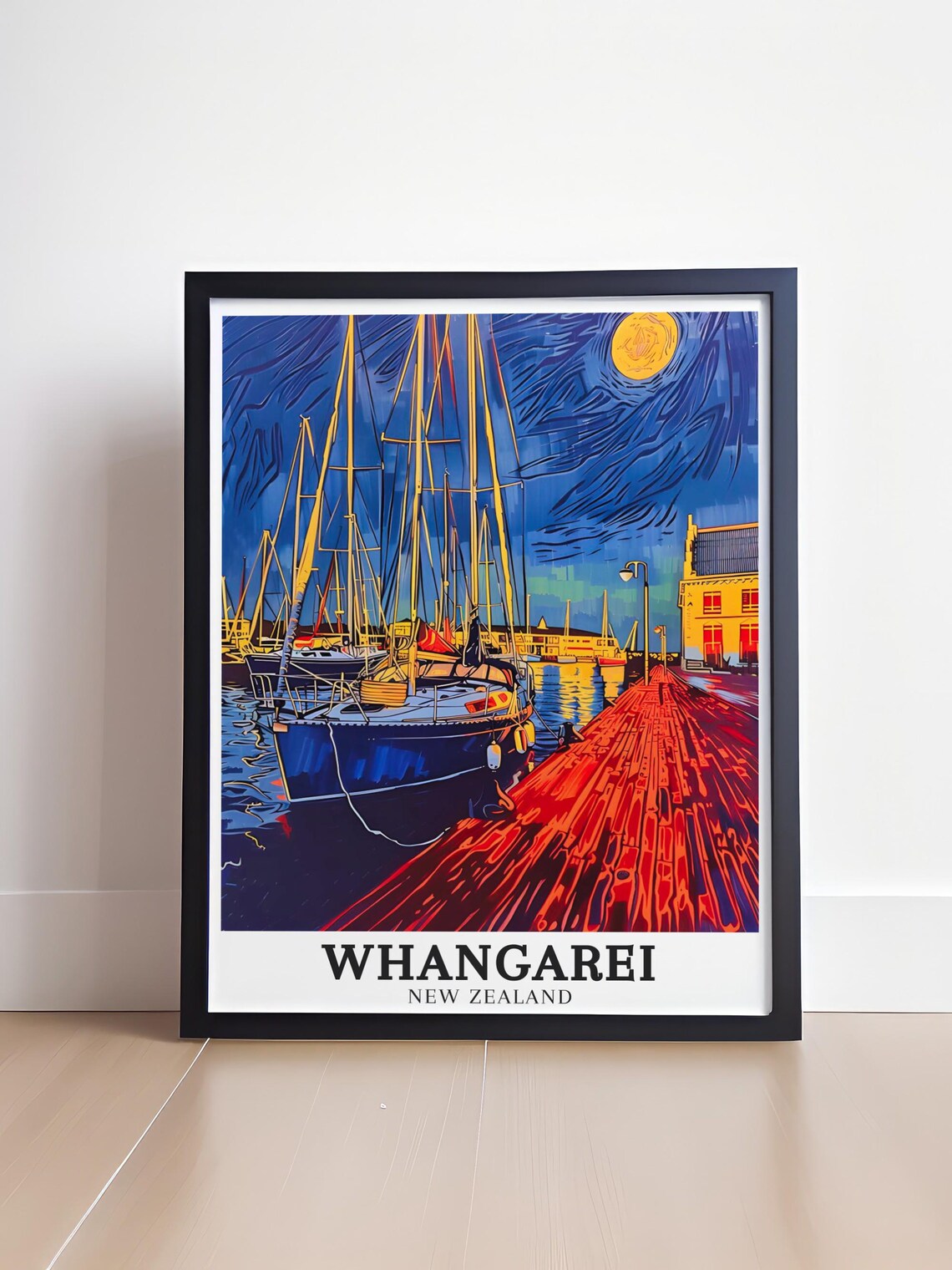 Whangarei New Zealand Night Marina Sailboats Starry Sky Poster - Image 4