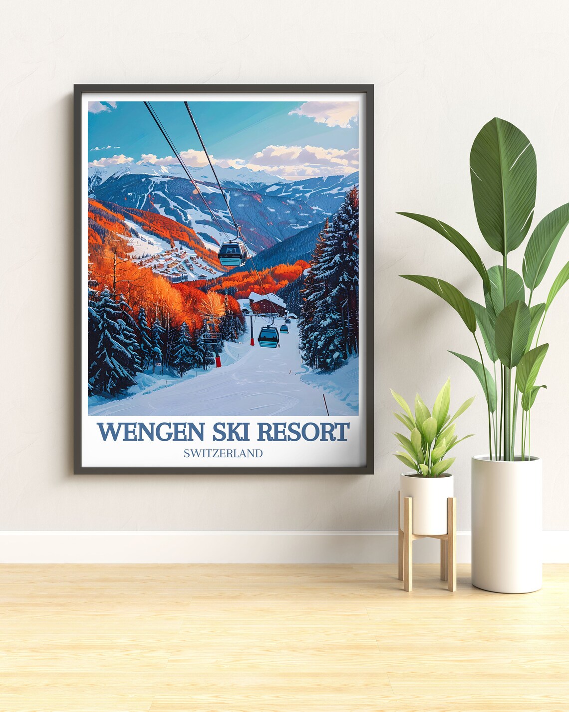 Wengen Switzerland Gondola Ride Over Autumn Alpine Slopes Poster - Image 3