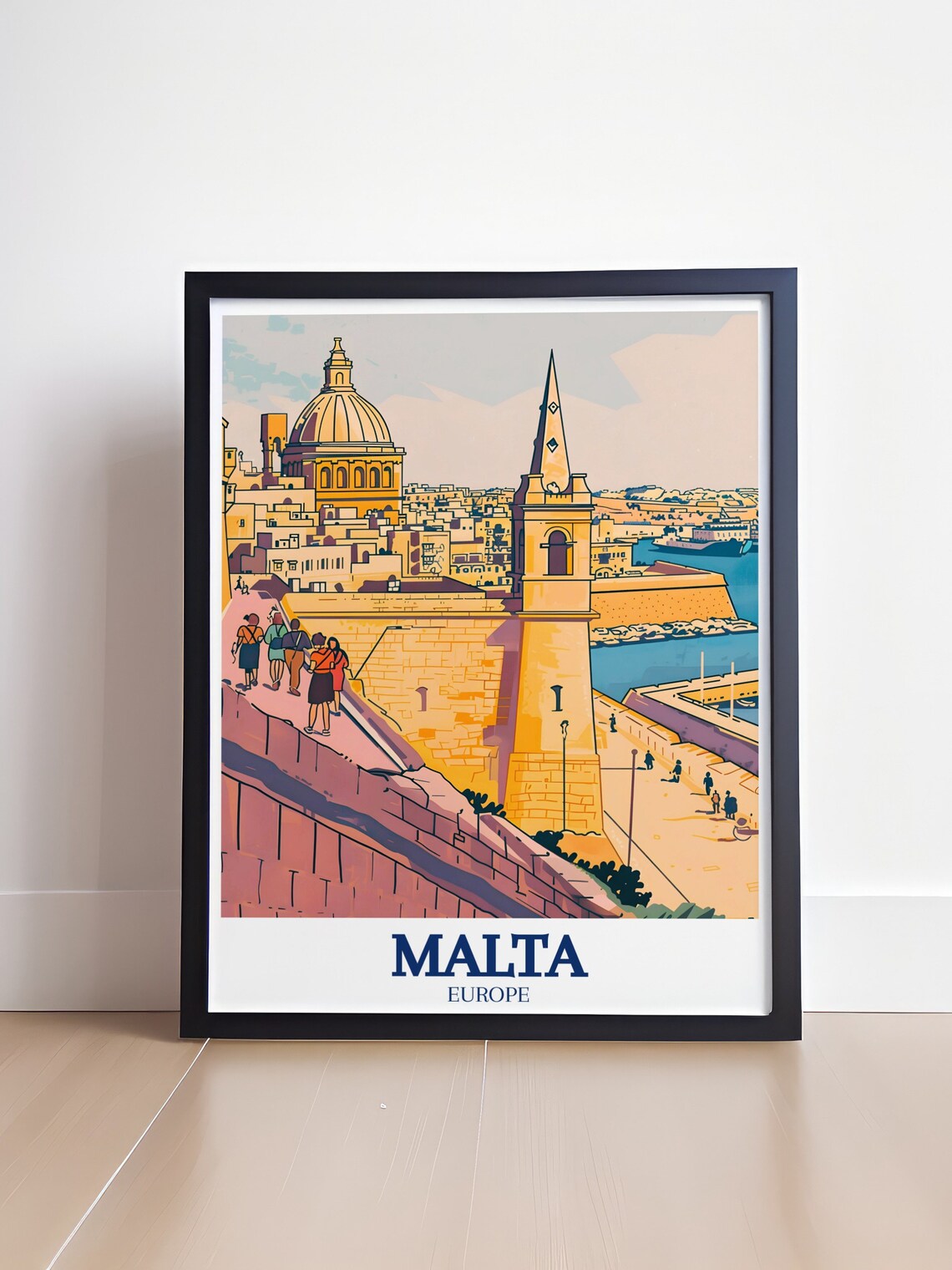 Valletta Malta Harbor Walls and Church Dome Vintage Travel Poster - Image 4