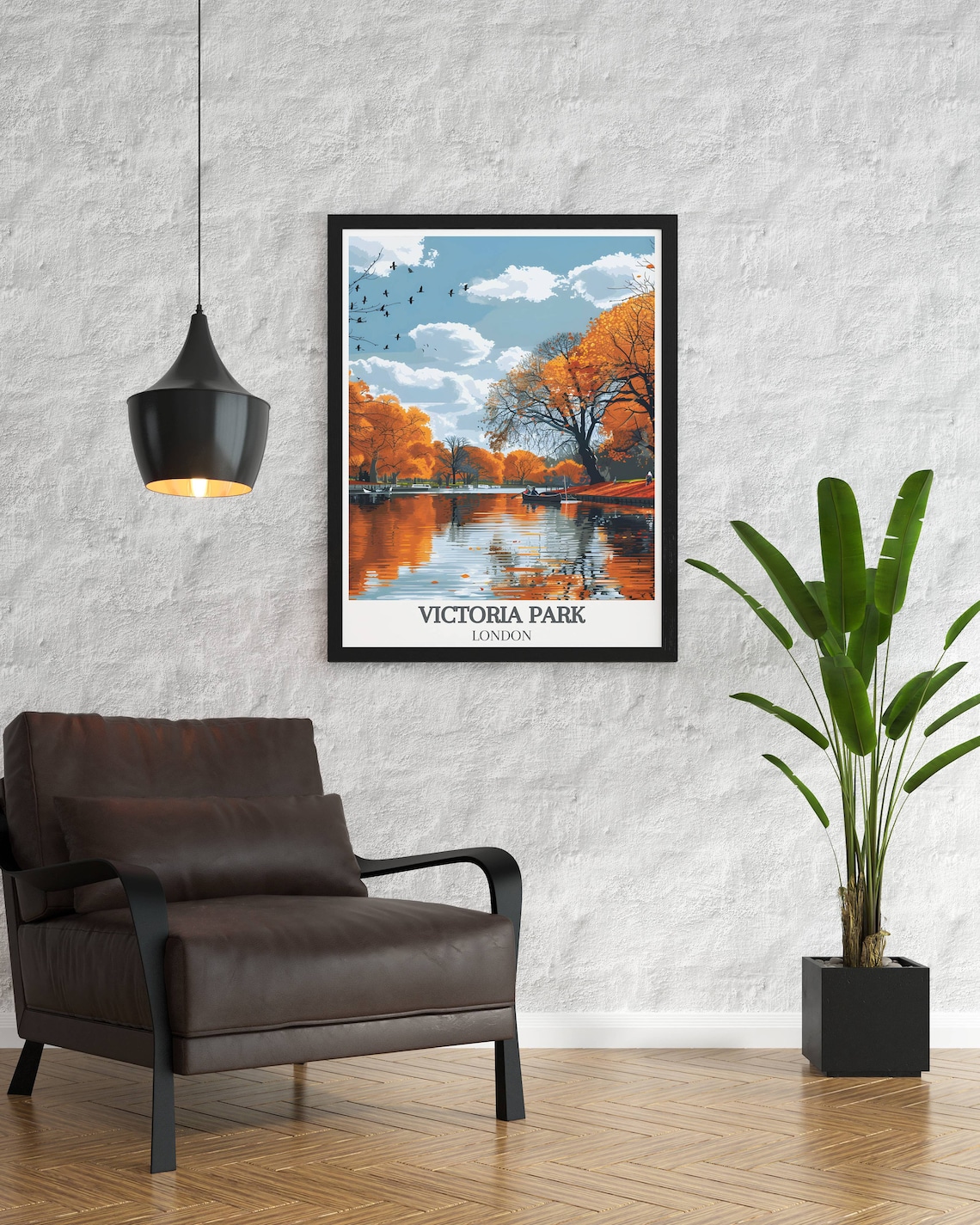Victoria Park London Autumn Lake Rowboat Golden Reflection Poster - Image 2
