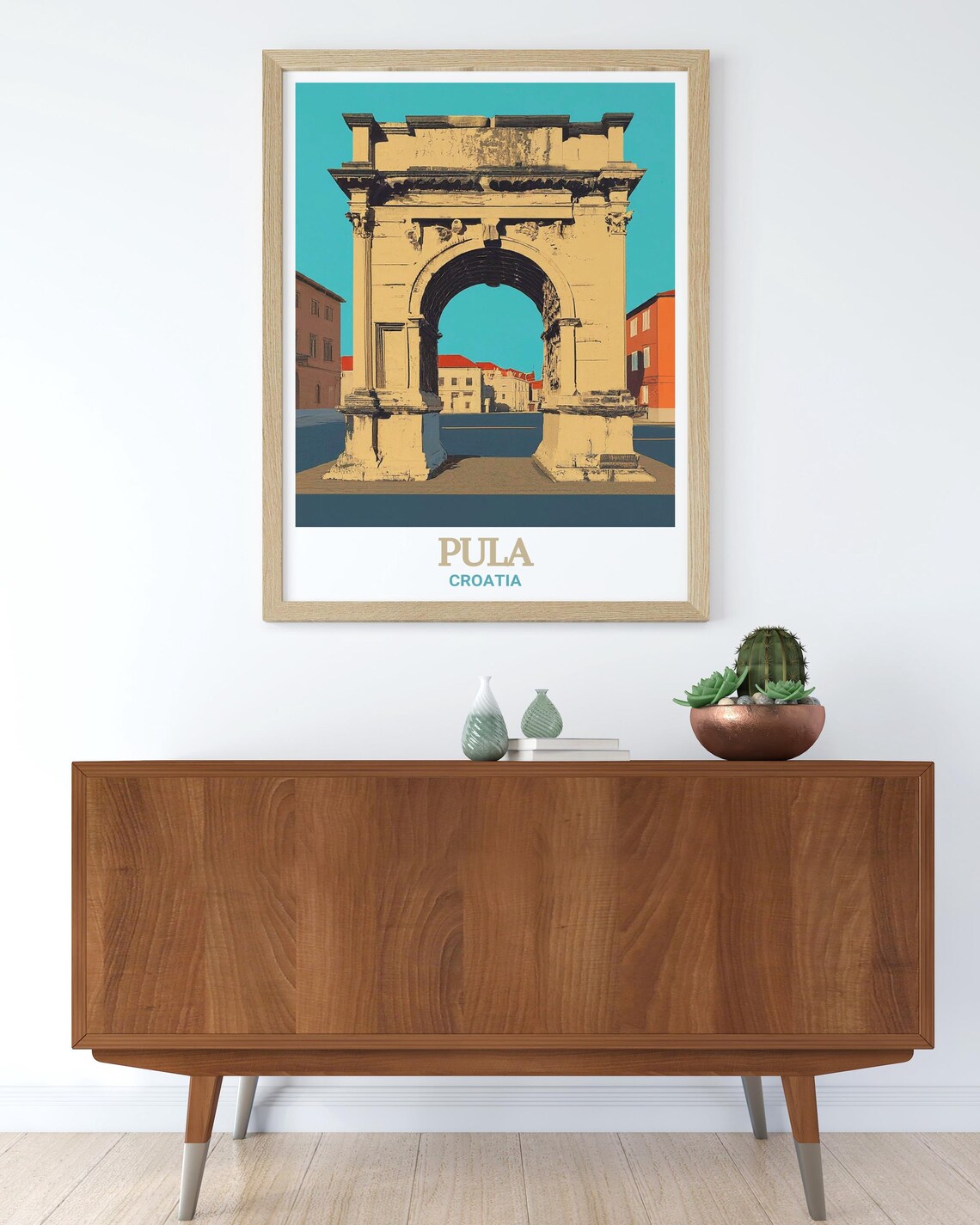 Pula Croatia Poster with Arch of the Sergii in Retro Graphic Style - Image 2