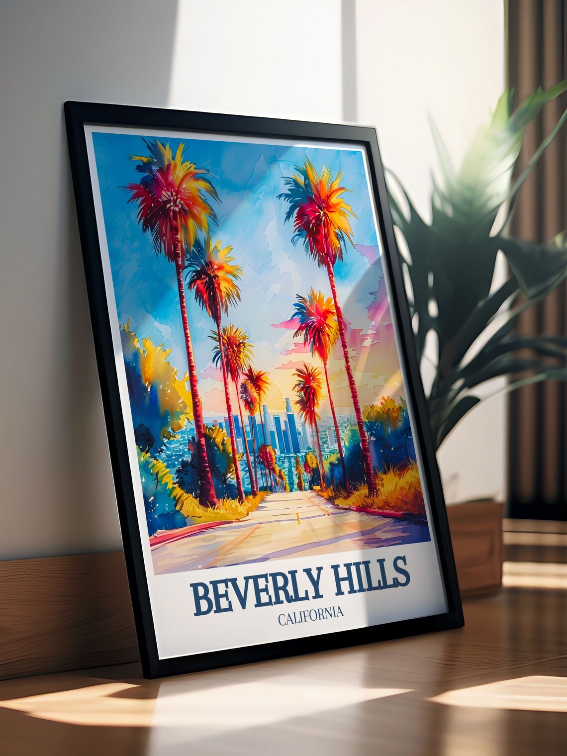 Beverly Hills California Palm Lined Street Skyline Sunset Poster - Image 2