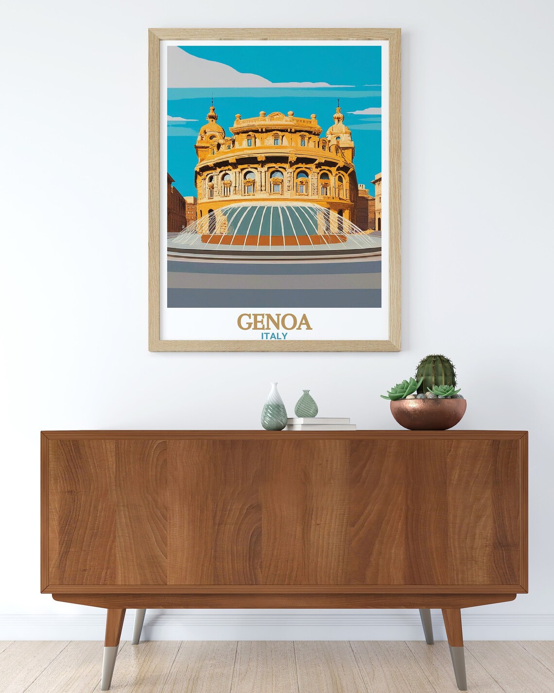 Piazza De Ferrari Palace and Fountain in Genoa Italy Travel Poster - Image 2