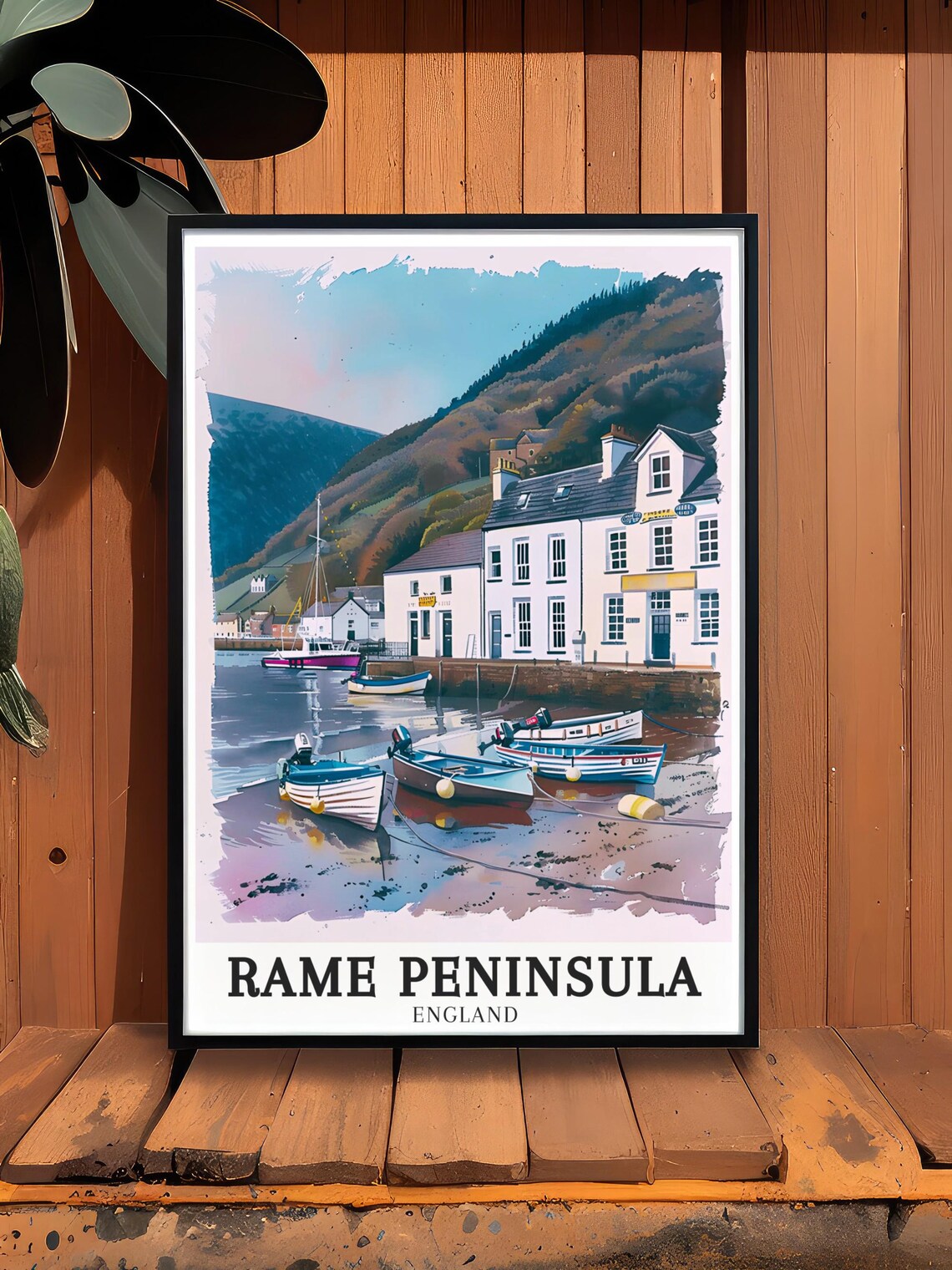 Rame Peninsula England Fishing Harbor Boats Watercolor Art Poster - Image 4